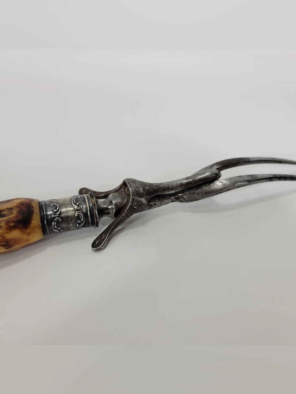 Vintage Sterling Silver Antler Handle Carving Serving Fork Meat Utensil Antique
